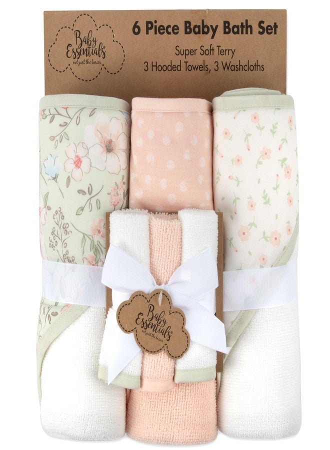 Baby Essentials Hooded Baby Bath Towel and Washcloth 6 Piece Set for Newborns, Infants & Toddlers, Boys & Girls Baby Hooded Towels Set Floral Pink - Image 5